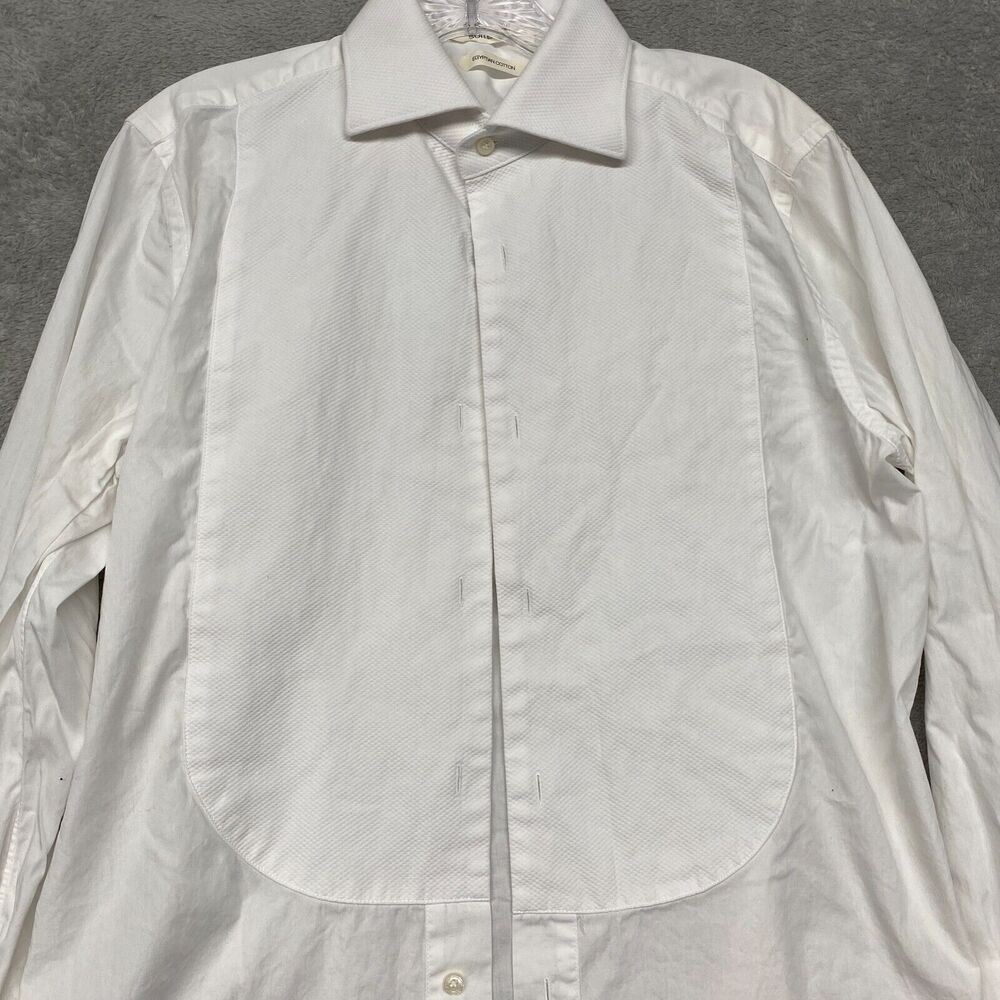 SUITSUPPLY Men Shirt 15.5 Slim White Cotton Button Up French Cuff Classic Tuxedo